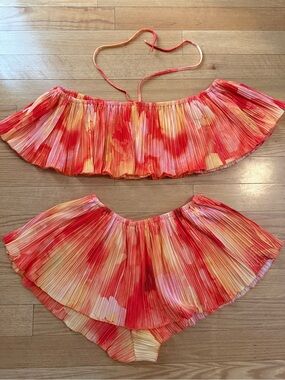 Pleated Two-Piece Crop Top & Skirt Set - Sunset Tie-Dye